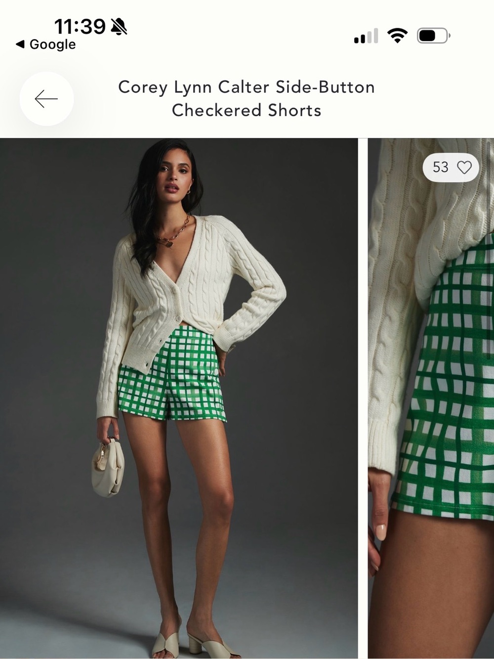 Corey Lynn Calter Green and White Checkered Side-Button Shorts